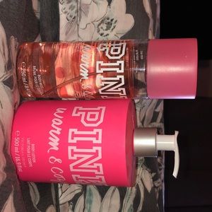 Pink warm and cozy body mist and lotion